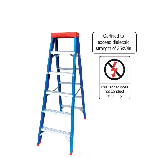 FIBREGLASS ALUMINIUM DOUBLE SIDED LADDER 10 STEP, H2490mm