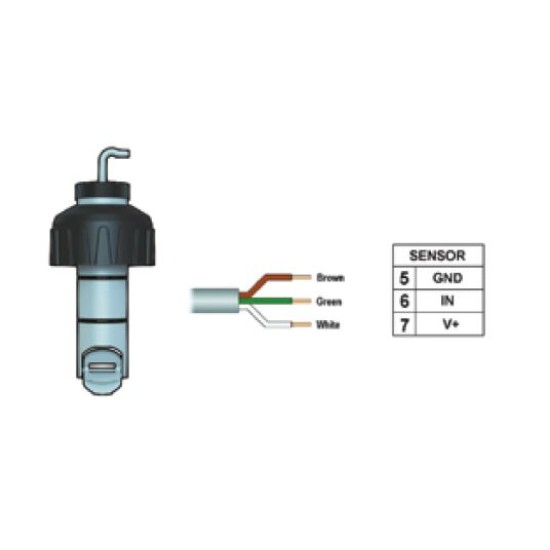 5-24VDC,F3.00.H.03, PADDLEWHEEL FLOW SENSOR c/w 8m cable length, Body Length is  L1(3.88")