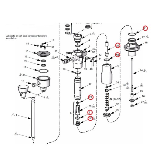 255-551,18,21,23,29,30,31, Piston Seal Metal and Soft Kit 