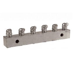Grease Header Blocks ,Brass,5 ¾"(145mm) Total Length X  ¾" (19mm) X 6pcs Female Thread 1/8" BSPT 