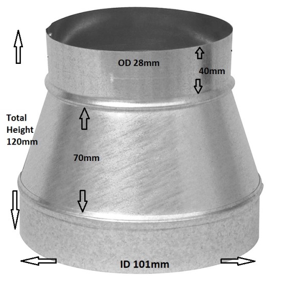 G.I.Reducer ID101mm X 28mm(H:40mm) X Total Height 120mm , Thickness 1.2mm 