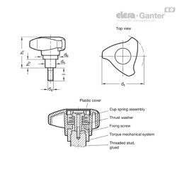GN3664 Torque Limiting Three Labed Knobs,GN3664-80-M12-25-5,5 , 3pcs/box