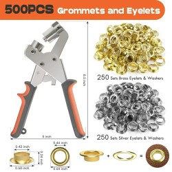 Grommet Tool Kit, 3/8 Inch Eyelet Pliers Tool(10mm) for Tarps, Fabric & Leather, with Hole Punch and 500Pcs