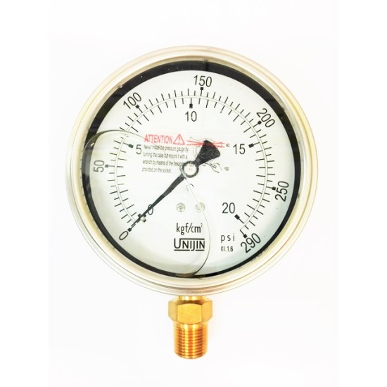 PRESSURE GAUGE, DIA: 100MM/4",0-20kgf/cm²  /300PSI, INTERNAL BRASS,CONN: 3/8" BSPT (BOTTOM)