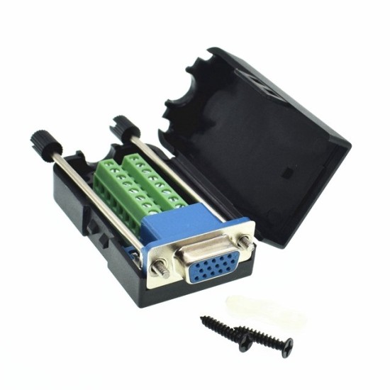 HD-15F/TB, 15P Female High Density Inline D-Sub-Connector, Terminal Block Type 