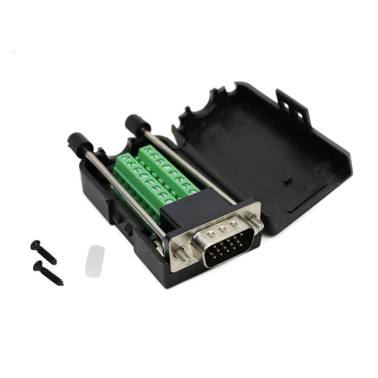 HD15M/TB, 15P Male High Density Inline D-Sub Connector, Terminal Block Type 