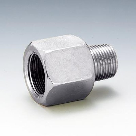 Steel, Reducer Socket Thread, Taper Male thread  ¼"x18G X Female Thread M10x1.25 