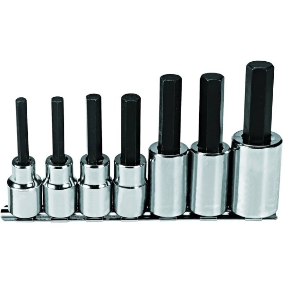 1/8",5/32",3/16",7/32",1/4",5/16",3/8",Bar 6-1/4",3/8" Drive 7pc Hex Bit Set ,1-5/8"(41mm)XOL 2-23/32"(69mm)