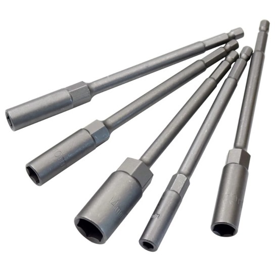 M8X 1/4" X150mm Hex Shank Length Deepen Power Nut Driver , 5pcs/pkt