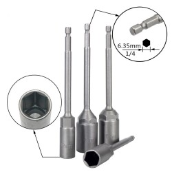 M8X 1/4" X150mm Hex Shank Length Deepen Power Nut Driver , 5pcs/pkt