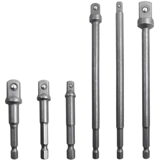 6 Pcs Hex Shank Socket Adapter Drill Bit/Extension Set, 1/4", 3/8", and 1/2" Driver Power Drill Impact Driver - 3 inch &amp; 6 inch Socket Adapter