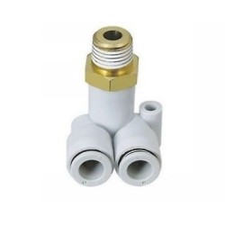 Male thread 1/8" X OD tubing 2 out going 4mm X 4mm, Elbow, 10pcs/pkt, Japan