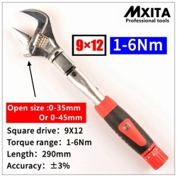 45mm, 290mm MXITA Open Torque Wrench 1-6Nm Interchangeable Adjustable Torque Wrench Hand Spanner