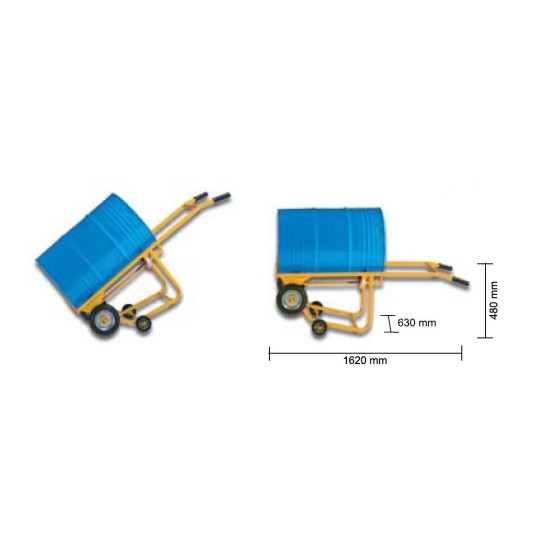 630mm (W) x 1620mm(L) x 480mm(H) , 400kg, 4 Wheel Drum Truck