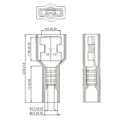 Insulated Crimp Terminal Spade Blue, Female Quick Disconnect, 6.35mm x 0.81mm, 0.25" x 0.032" ,100pcs/pkt