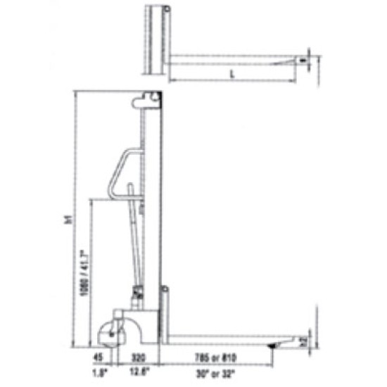 Loading 1000KG X 3000mm Max. Fork height (S), Manual Hydraulic Stackers