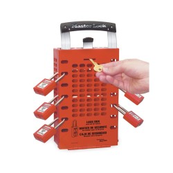 Red Steel Group Lockout Box, Max. Number of Padlocks: 14, 12-3/4" x 6-3/8"