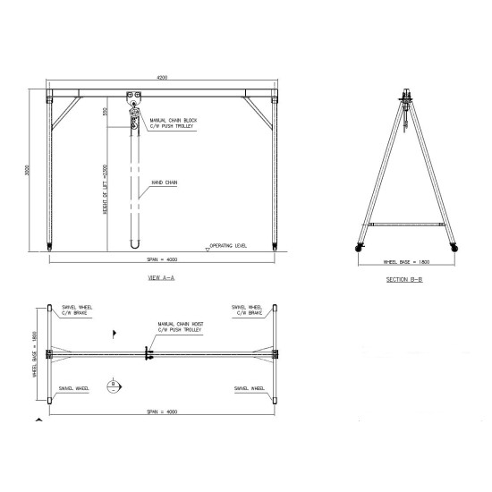 4pcs Stand Total Height 3 meter Only,Overhead Traveling Portal Crane , Width 2mtr 