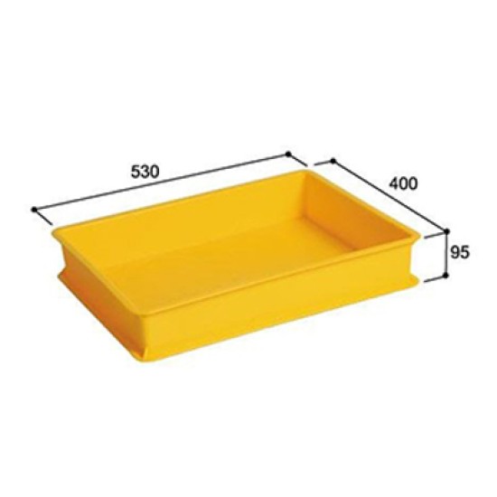 RED COLOR 495MM X 365MM X 89MM, PLASTIC CONTAINER ,7pcs/pkt, Yelow/Blue