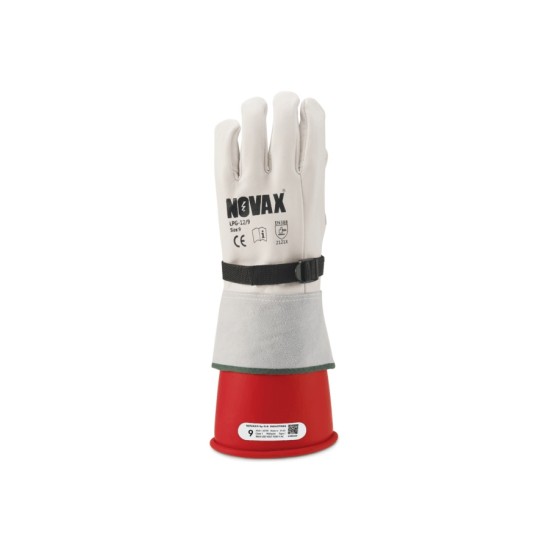 Size 9, Brand: NOVAX LEATHER PROTECTION GLOVE, 12" LENGTH, CLASS 1 (7500V ac/11250V dc) & 2 (17000Vac/25500Vdc)
