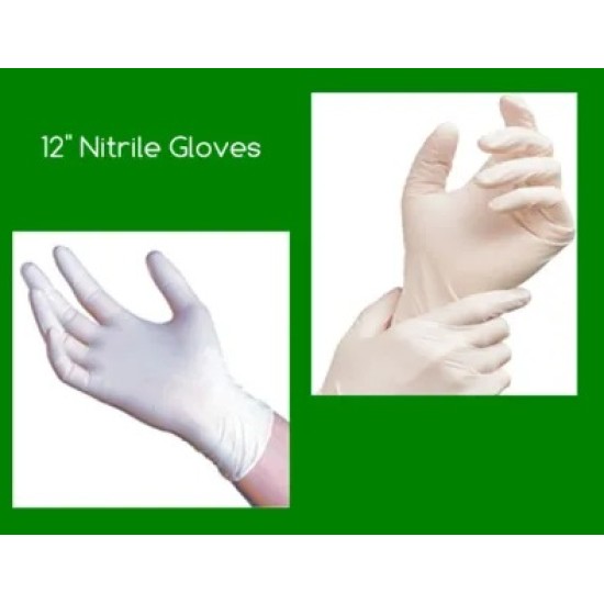 NITRILE DISPOSABLE POWDER FREE GLOVES TEXTURED ,100PCS/BAG, 12"-XL SIZE / WHITE