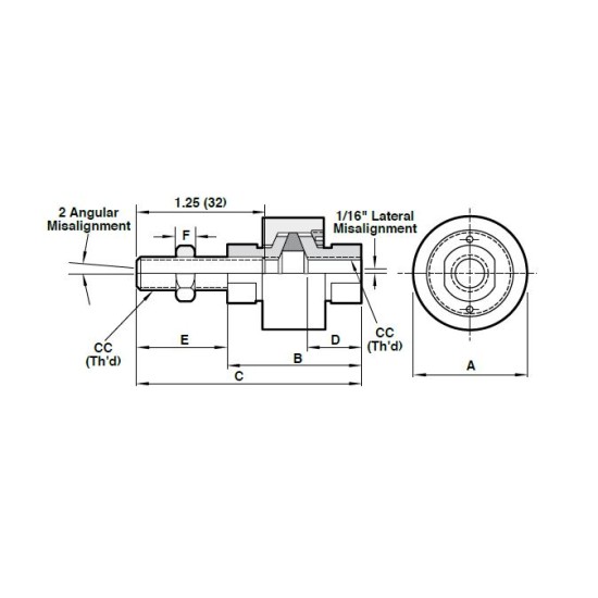 Air Cylinder Rod Align Coupler ,-20F Min Temp, Use with 5/16" Bore