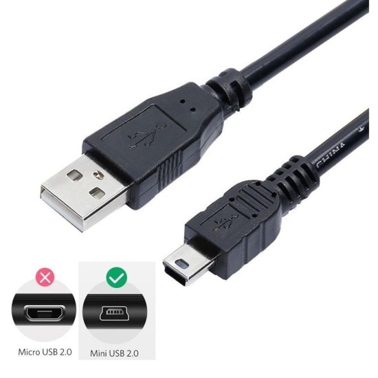USB Cable, 1.5mtr: A-Male − 5P Mini Male