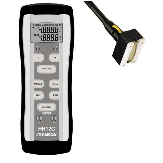 HH12C DUAL INPUT TEMP HH With SURFACE PROBE ,TYPE K male Connector ,Thermocouple, Probe, Swivel Head, 480 °F 