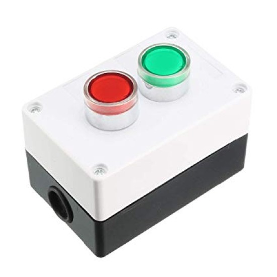 Autonics, 2 Hole PVC Box with Red/Green Illuminated Push Button, DC24V 