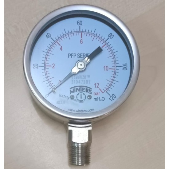 0-120mH2O ,SUS ,WINTERS StabiliZR Pressure Gauge ,1/2" BSPT Male bottom
