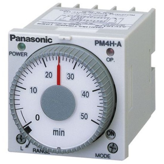 Panasonic ,Analogue Timer, DIN48, PM4H-A Series, Multifunction, 16 Ranges, 1 s, 500 h, 2 Changeover Relays 