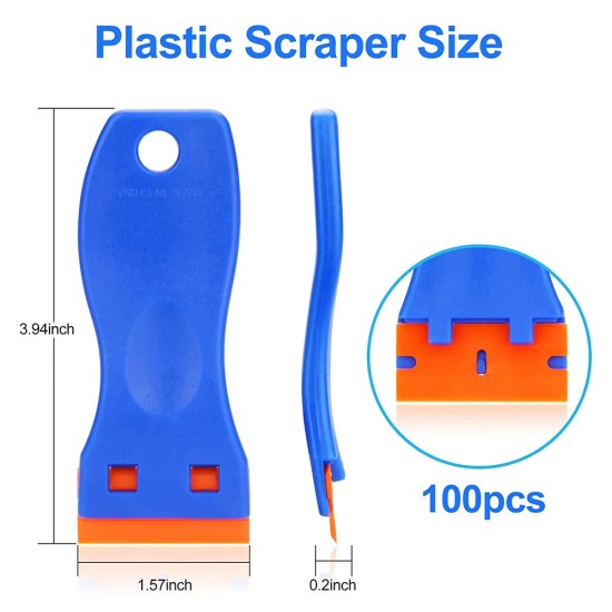 Plastic Razor Blade Scraper, 2 Pack Razor Scraper with 100 Pcs