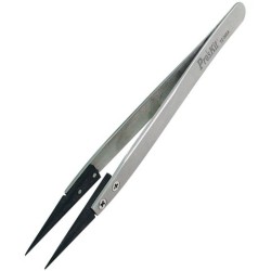 Fine Tips ,130mm, AISI302 + PPS-hb ,ESD Tweezers .Antimagnetic tweezers with static dissipative soft tip.