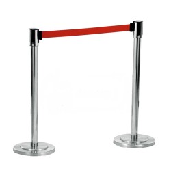STAINLESS STEEL SINGLE Q-UP STAND, Base Size:300mm(dia) X Stand Height 900mm , Red Colour Belt 2000mm