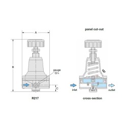 Precision Regulator Without Constant Bleed,Up to 16bar outlet Pressure ,02B One Way Regulator , A:82mm , B: 148mm