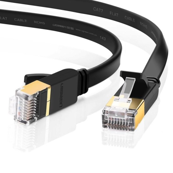 250mm Flat Cable CAT7-SFTP-F-25C-B, with Gold Shielded RJ45 Connectors &amp; Contact Pins 