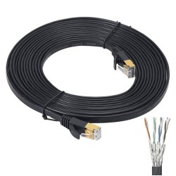 250mm Flat Cable CAT7-SFTP-F-25C-B, with Gold Shielded RJ45 Connectors & Contact Pins 