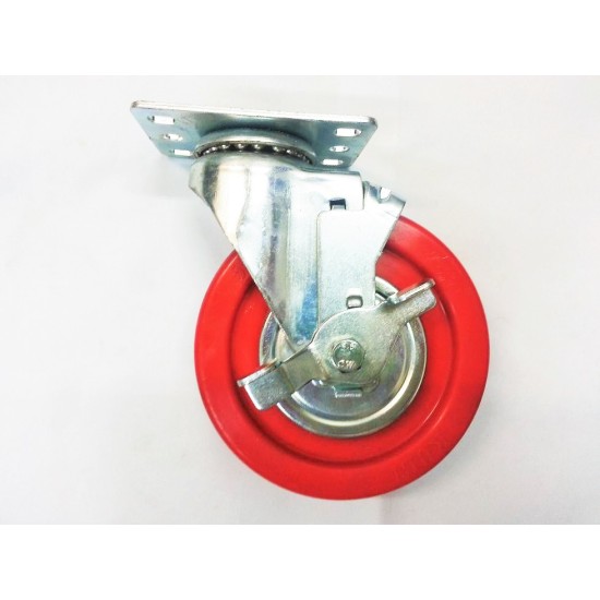 5" SWIVEL BRAKE LOADING 140KG RED PU WHEEL