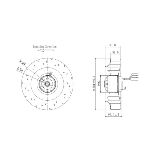 Single Speed Exhaust Fan ,281mm X 82mm X 4 core ,230V ,2680rpm,1.2amp ,50hz,8ÂµF/450V , 2unit/box