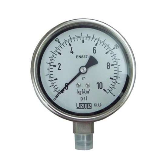 SUS 0-100 PSI bottom thread 1/4" gauge, 2 1/2" dial 