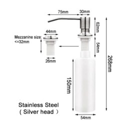 350ml Stainless Steel Silver Head Soap Dispenser with PVC Bottle,sink hole size: 28-40mm