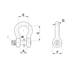 1 TON DEE SCREW PIN SHACKLE, 3/8" ,,Dept 35.7mm