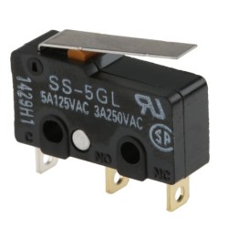 SS-5GL ,Hinge Lever Microswitch,SNAP ACTION; with lever; SPDT; 5A/125VAC; ON-(ON) 