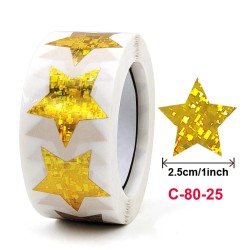 25mm, Golden Colour , 500pcs Exquisite Laser Blank Five-pointed Star Stickers