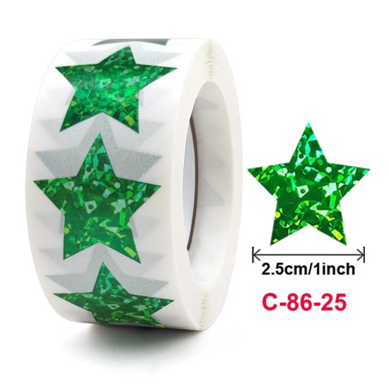 25mm ,Green Colour , 500pcs Exquisite Laser Blank Five-pointed Star Stickers