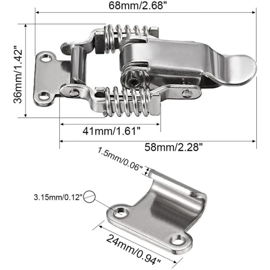 Total Length 68mm, Body 58mm Length X 36mm Width ,Height 12mm ,SUS Heavy Duty Toggle Latch