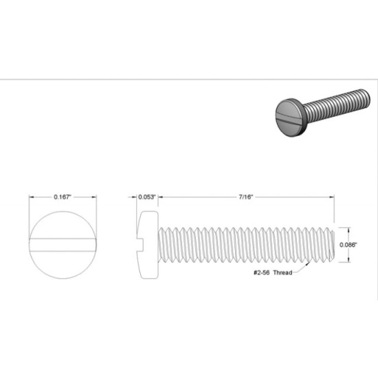 SUS Slotted Pan Head Machine Screw 2-56 X 7/16", 150pcs/pkt