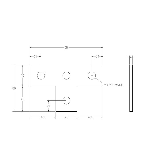 SS316 Flat Plate (MPM 611), 6 T X 88 H X 40 W X 88 L X 3 NOs X 12mm