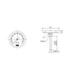 T110, WTBT/404-100, 4" X dial: 100MM W/J BI-METL THER.0-100°C, 1/2" BLT 