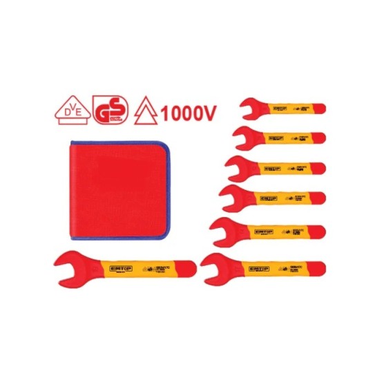 8mm, 10mm, 12mm, 13mm, 14mm, 17mm, 19mm,7 Pcs Insulated Open End Spanner Set + Carrying Pouch 
